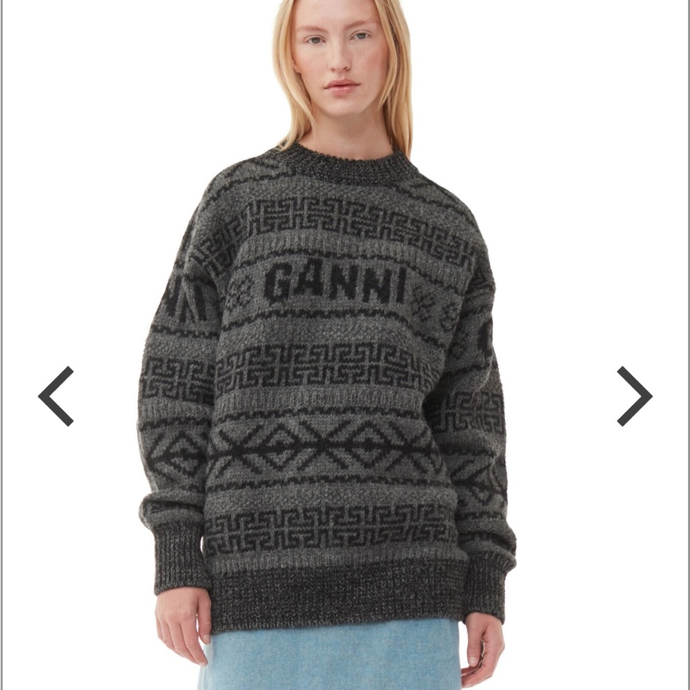 Ganni Medium Wool Intarsia Pullover Gray Size M